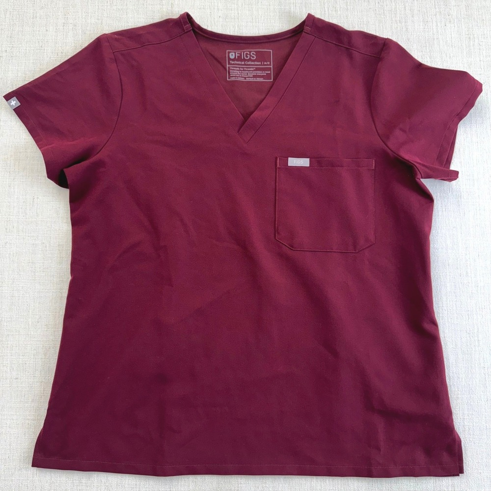FIGS Technical Collection Women's Maroon Burgundy V-Neck Scrub Top Medium Petite